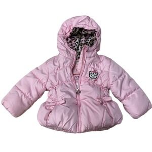 ZeroXposure Baby Girls Pink Puffer Jacket Snowsuit Hooded Leopard‎ Lined 12M